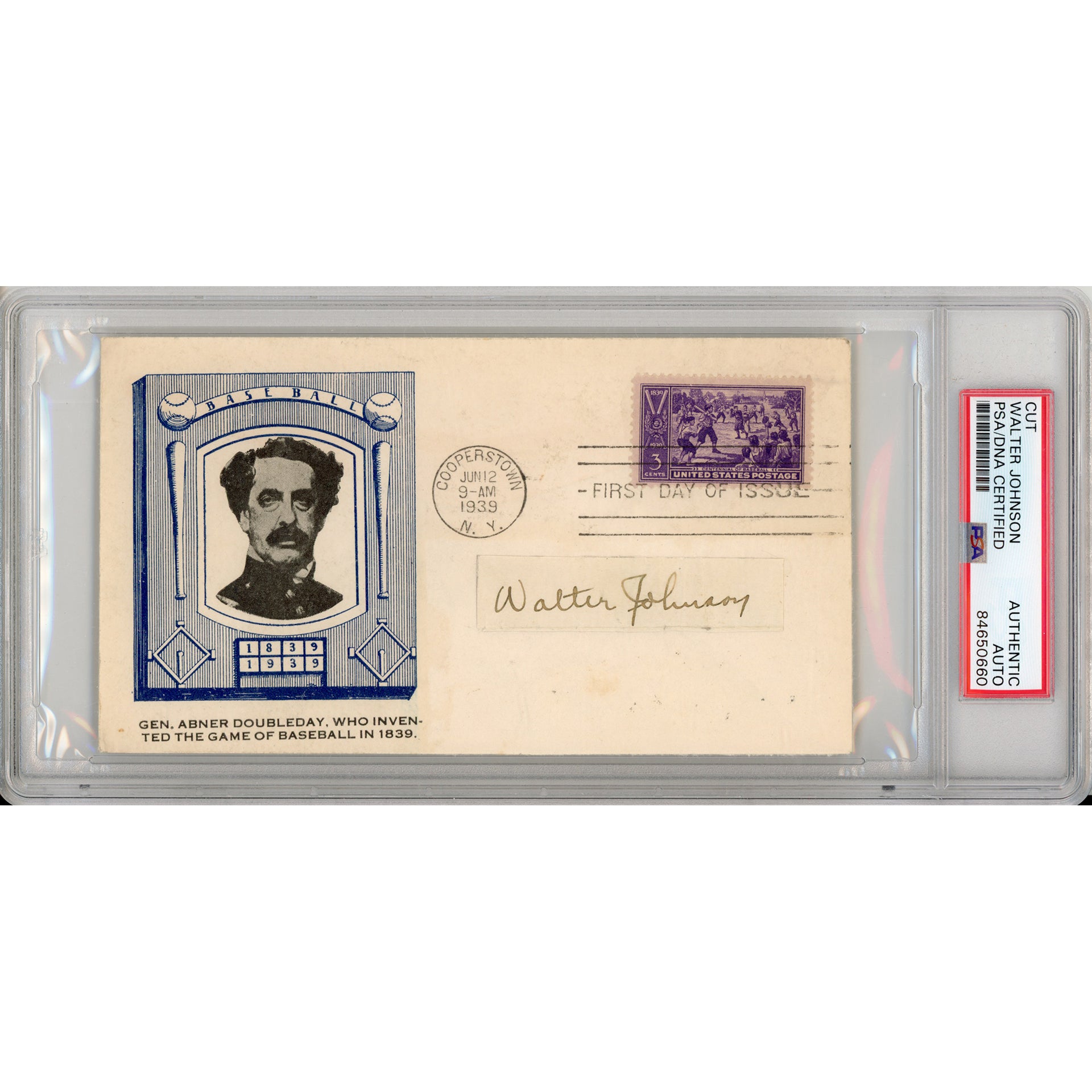 Walter Johnson Signed Doubleday Cover Cut (PSA/DNA)